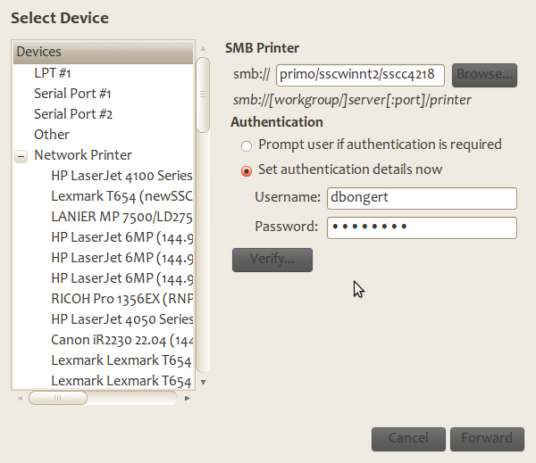 Enter printer information
