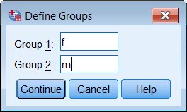 T-test define groups dialog